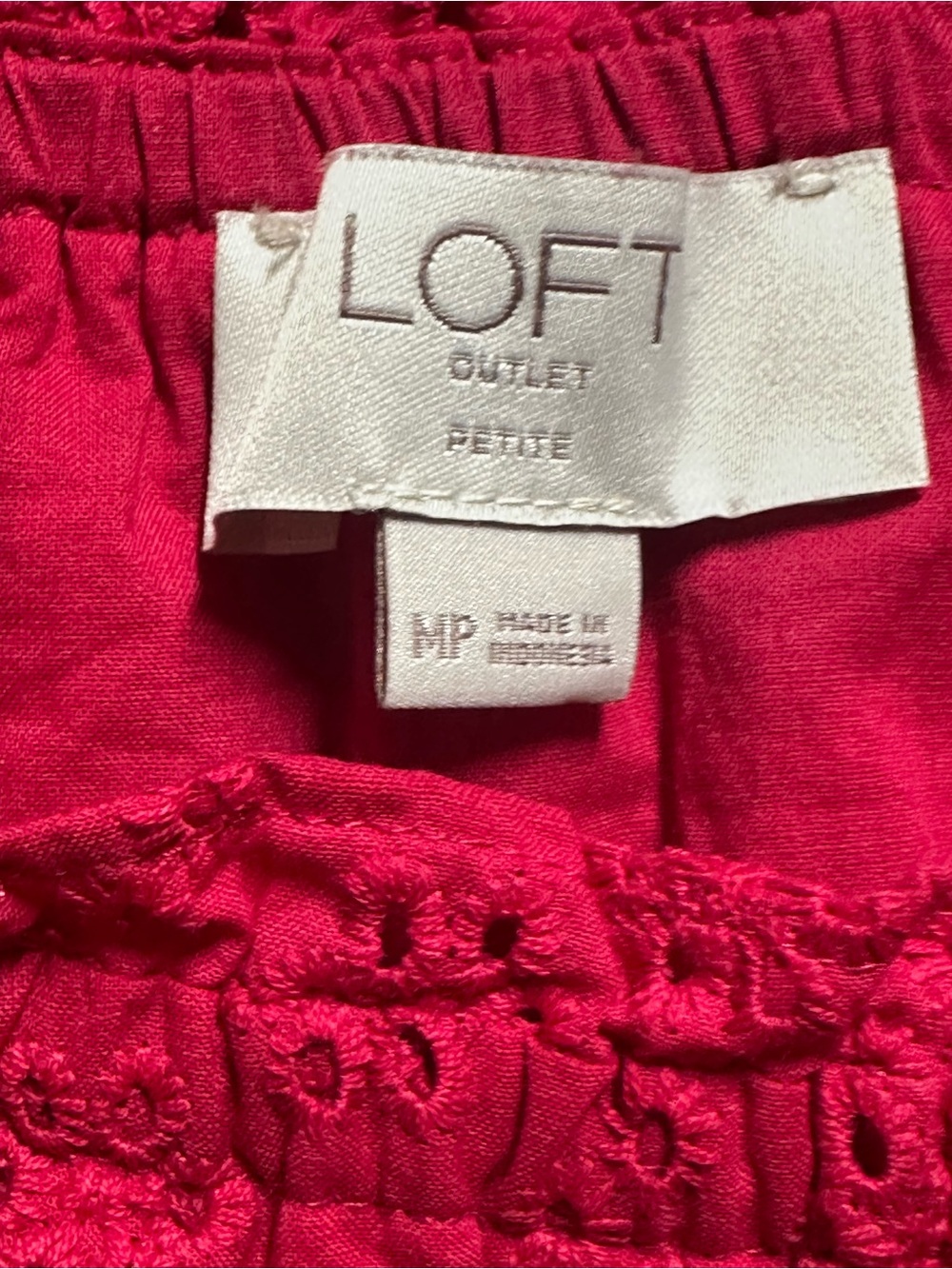 LOFT Raspberry Pink Eyelet Ruffle-Trim Shift cotton Dress - Picture 7 of 11